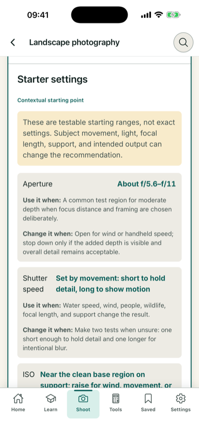 ShotInstruct landscape starter settings and advice in English